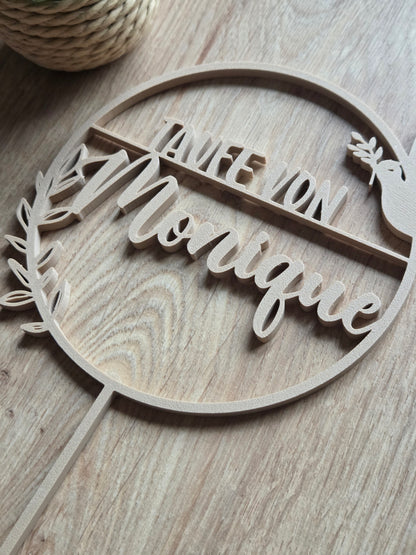 Cake Topper Taufe personalisiert mit Name - Tortendeko mit Taube