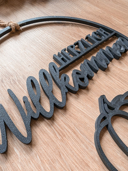 Herbstliches Türschild Herzlich Willkommen mit Kürbis – Herbst Deko für die Tür