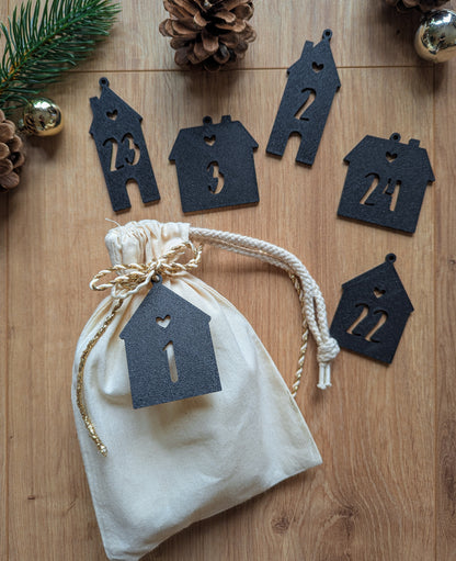 Adventskalender Anhänger, Zahlenanhänger 1-24, Häusschen Anhänger