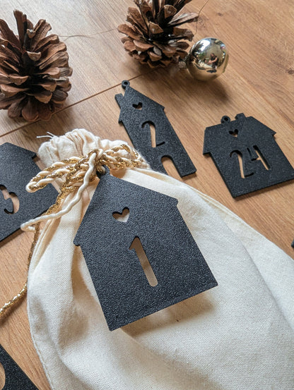 Adventskalender Anhänger, Zahlenanhänger 1-24, Häusschen Anhänger