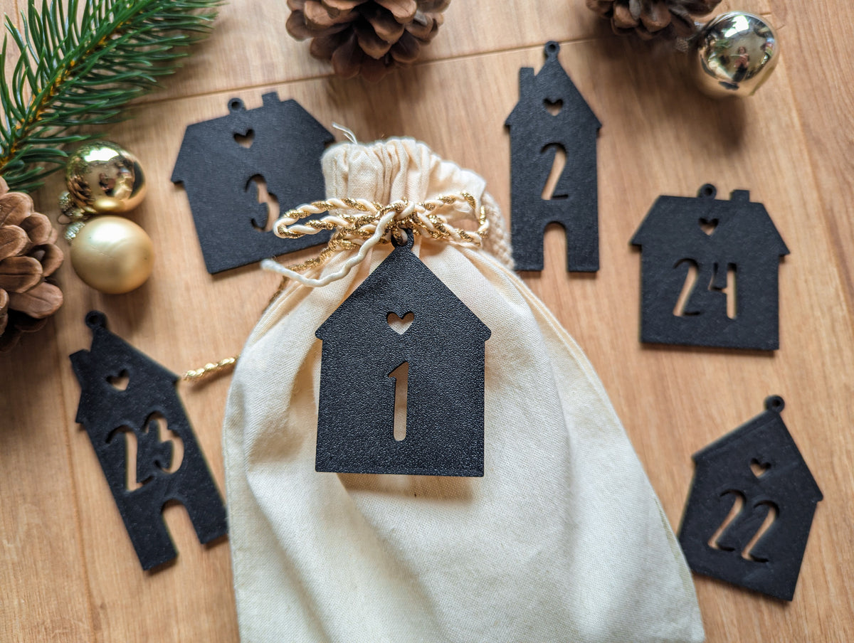 Adventskalender Anhänger, Zahlenanhänger 1-24, Häusschen Anhänger
