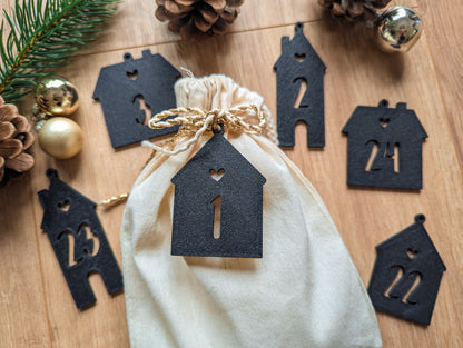 Adventskalender Anhänger, Zahlenanhänger 1-24, Häusschen Anhänger