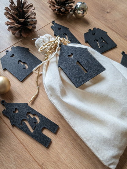 Adventskalender Anhänger, Zahlenanhänger 1-24, Häusschen Anhänger