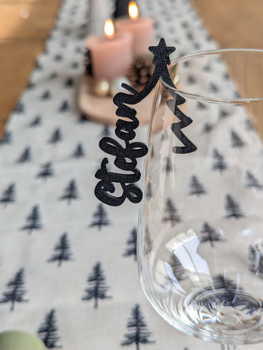 Platzkarte Weihnachten personalisiert, Namensschild Glas, Tischkarte Weihnachten, Namensschild zum Einhängen Glas, Tischdeko Weihnachten