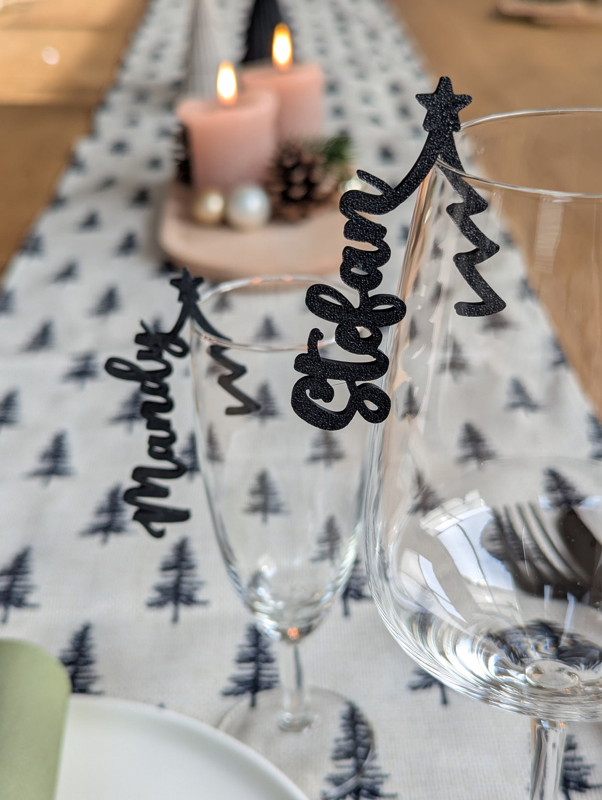 Platzkarte Weihnachten personalisiert, Namensschild Glas, Tischkarte Weihnachten, Namensschild zum Einhängen Glas, Tischdeko Weihnachten
