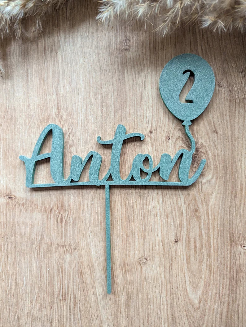 Cake Topper Geburtstag mit Name, Zahl und Ballon