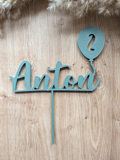 Cake Topper Geburtstag mit Name, Zahl und Ballon
