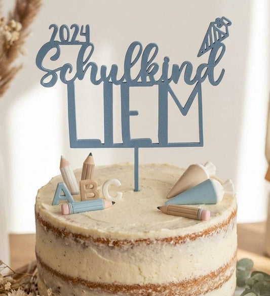 Cake Topper Einschulung personalisiert mit Name, Schulkind 2026