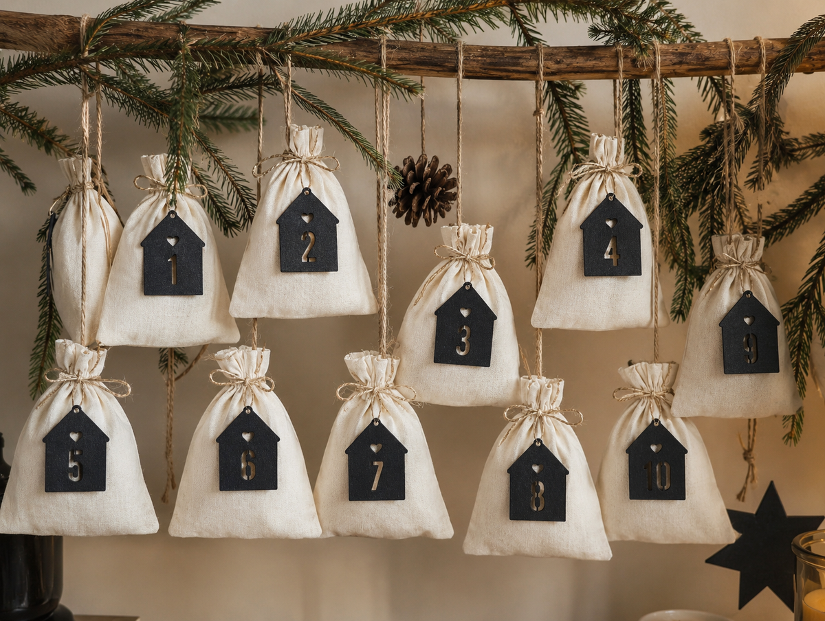 Adventskalender Anhänger, Zahlenanhänger 1-24, Häusschen Anhänger