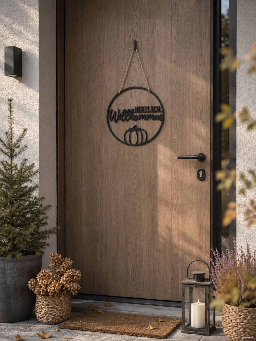 Herbstliches Türschild Herzlich Willkommen mit Kürbis – Herbst Deko für die Tür