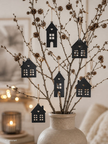 Weihnachtsbaumanhänger Häuser 6er Set