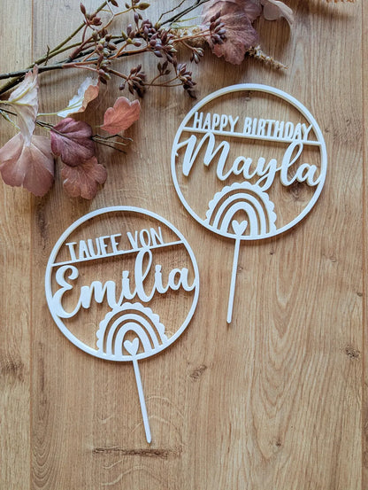 Cake Topper personalisiert mit Regenbogen für verschiedene Anlässe