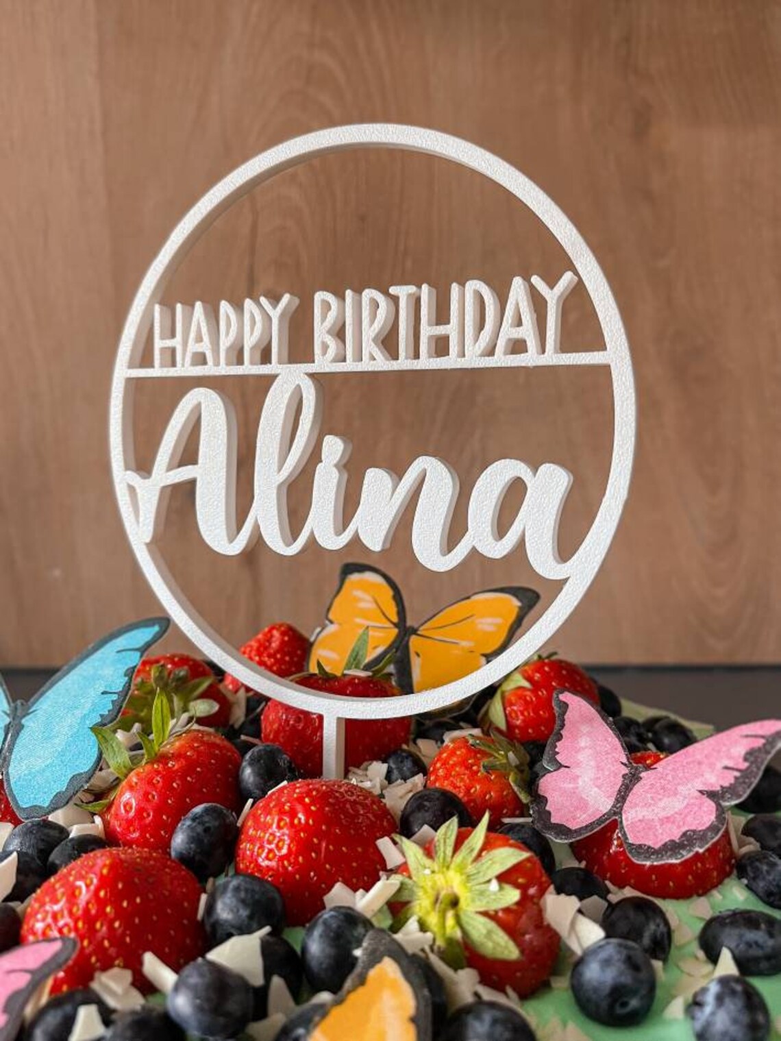 Cake Topper Happy Birthday personalisiert mit Name rund