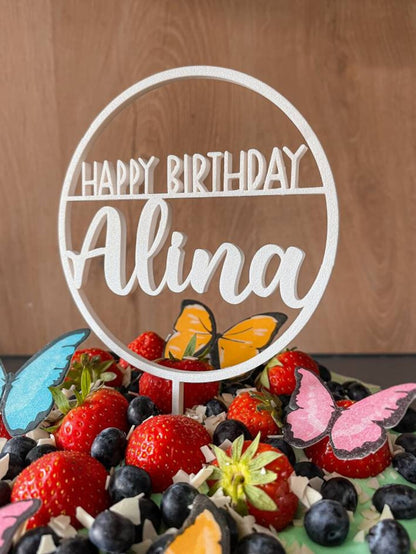Cake Topper Happy Birthday personalisiert mit Name rund