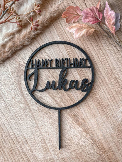 Cake Topper Happy Birthday personalisiert mit Name rund
