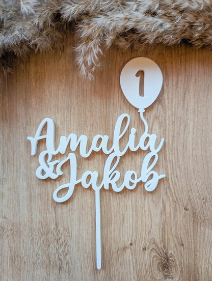 Cake Topper Zwillinge Geburtstag personalisiert mit 2 Namen & Zahl