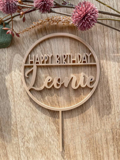 Cake Topper Happy Birthday personalisiert mit Name rund