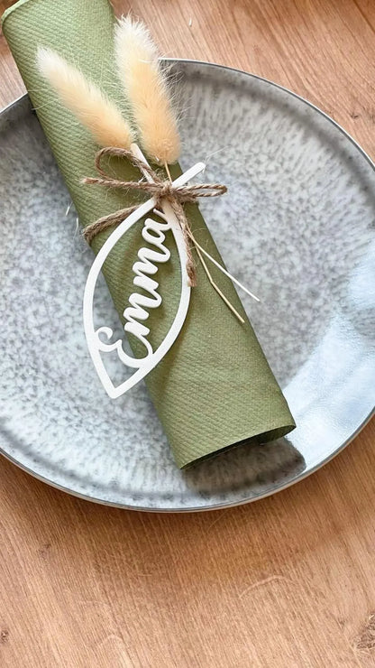 Platzkarten Fisch personalisiert für Kommunion, Taufe, Konfirmation