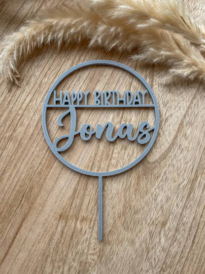 Cake Topper Happy Birthday personalisiert mit Name rund