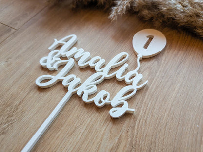 Cake Topper Zwillinge Geburtstag personalisiert mit 2 Namen & Zahl