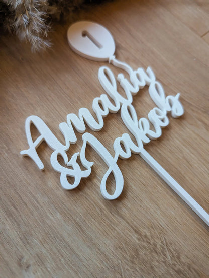 Cake Topper Zwillinge Geburtstag personalisiert mit 2 Namen & Zahl