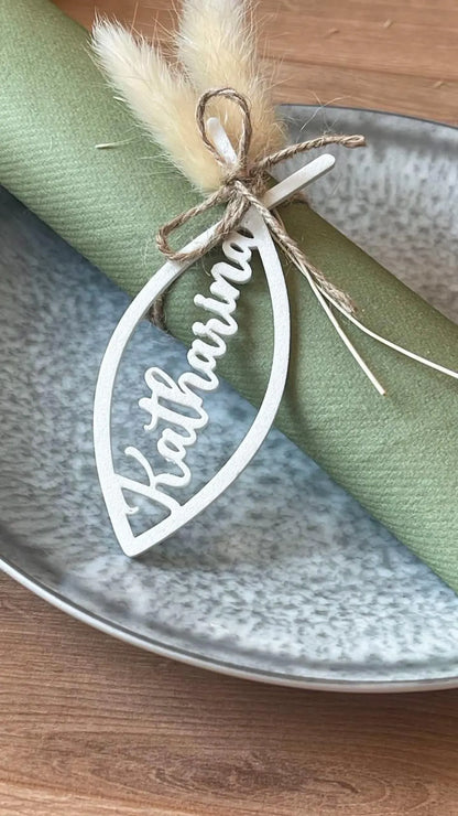 Platzkarten Fisch personalisiert für Kommunion, Taufe, Konfirmation
