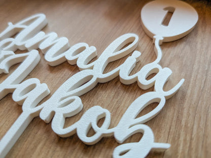 Cake Topper Zwillinge Geburtstag personalisiert mit 2 Namen & Zahl