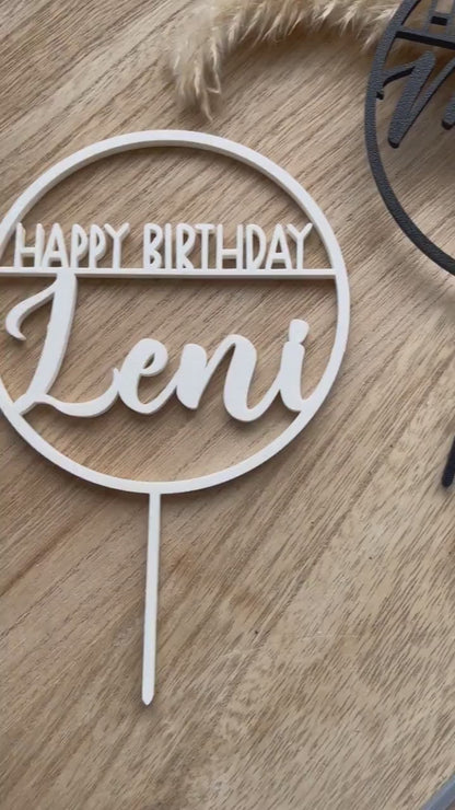 Cake Topper Happy Birthday personalisiert mit Name rund